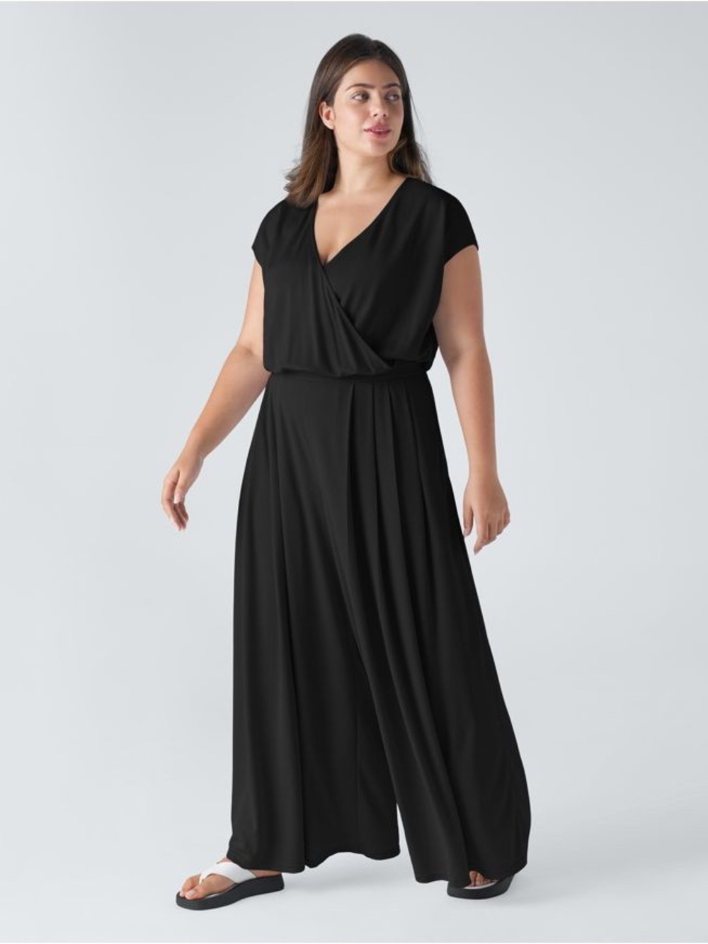 Halara V Neck Short Sleeve Pocket Wide Leg Flowy Waffle Plus Size Jumpsuit 2X